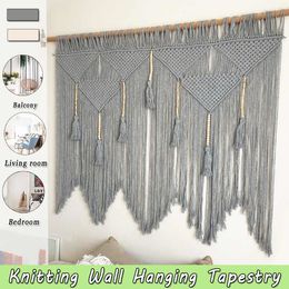 Macrame Muur Opknoping Handgeweven Boheemse katoenen touw Boho Tapestry Woondecoratie Beige Grijze 100x120cm 1piece 210310