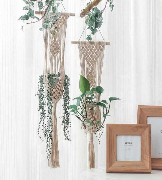 macramé tenture murale planteur cintres air plante cintre support balcon décoration mur planteur pot tissé panier bohème makrama 2105975161