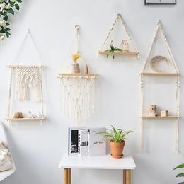 Macrame muur hangende plank Boho Home Decor planken op muur houtdecoratie voor slaapkamer woonkamer kinderkamer kerstcadeau 240305