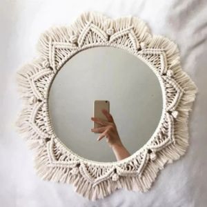 Macrame Wall Mirror Boho Miroirs ronds Art Home Room Decor pour appartement salon chambre bébé décoration de Noël cadeau 240318