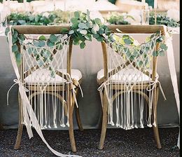 Décor de chaise de mariage en macramé Cordon de coton tissé à la main Boho Bride and Groom Chair Back Hanger Macramé Tenture murale décorative