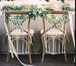 Decoración de silla de boda de macrame Cordón de algodón tejido hecho a mano Bohemian Bride and Groom Back Hanger Macrame Wall Hanging Decorative2981730