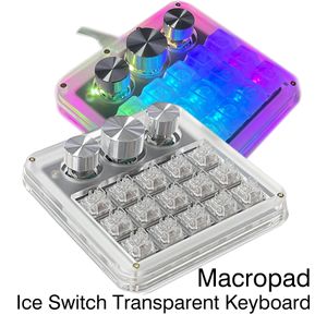 Macropad avec bouton, 15 touches, 3 codes, interrupteur en cristal, axe de glace, capuchon de clé Transparent, clavier Macro mécanique Programmable en acrylique