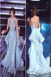 Madalina Ghenea Vestidos de celebridades 2016 Sanremo Sexy cuello transparente Major Beading ALine Vestidos de noche con espalda abierta Lujoso Pagea2939068