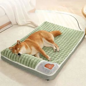 MADDEN hiver chaud tapis de chien canapé de luxe pour petits chiens moyens lit à carreaux pour chats chiens peluches dormir amovible lavable lits pour animaux de compagnie 240115