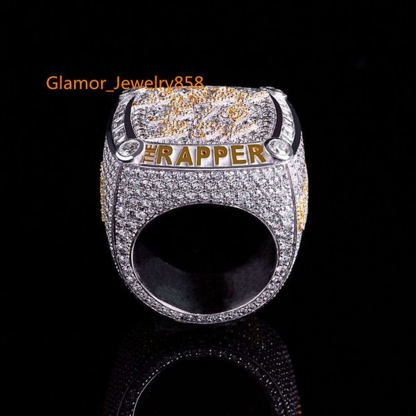 Bague en Moissanite personnalisée pour hommes, style Hip Hop glacé, en or massif 10 carats