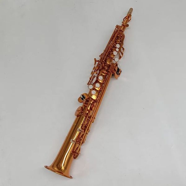 Saxofón Soprano recto de latón hecho en Francia, instrumento de viento de madera plano Bb B, patrón tallado de llave de concha Natural 00