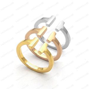 Gemaakt in Italië Designer Ring Luxe Emaille Goud Zilver Rose RVS Monogram Ring Zwart Bruiloft Sieraden Dames Feestcadeau 62852
