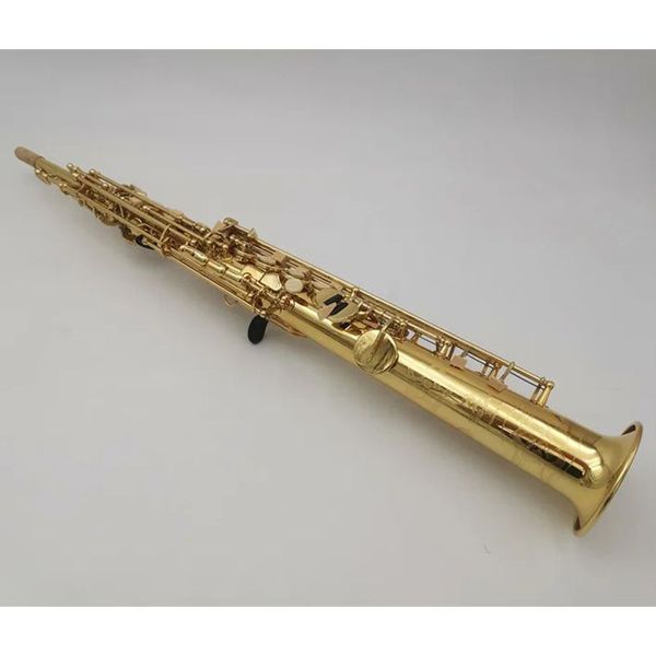 Hecho en Japón 82Z Latón Soprano recto Bb Saxofón plano Instrumento de viento de madera Patrón tallado de llave de concha natural con Carryi 111