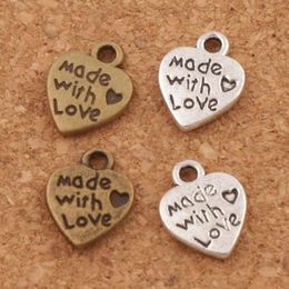 Made with Love Heart Charm Beads Pendants Mic 9 7x12 5 mm Antiguo Silver Bronze Fashion Jewelry DIY L319202F