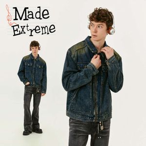 Madeextreme Street Vibe High End Cleanfit lavé et usé Mabinement de veste en jean jaune pour hommes