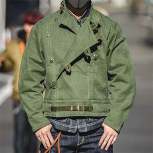 Maden armée vert rétro veste mal placée boucle oblique moto suédoise hommes AMEKAJI coton lavé à l'eau surdimensionnée 211217