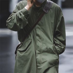 Maden Vintage M51 Fishtail Army Green en Camel Trench Coat geweven taille taai Midden-lengte Oversized Loose Military Coat 201111