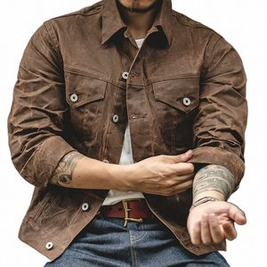 Maden Ropa de trabajo American Retro Heavyweight Canvas Oil Wax Jacket Amekaji Hunting Oil Wax Jacket Otoño de los hombres I5FE #