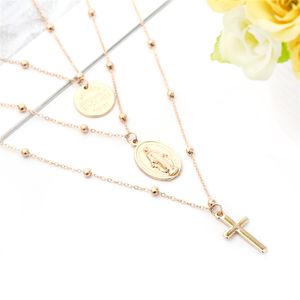 Madonna Cross ketting zilveren gouden ketens Meerlagige choker ketting Jezus kruis hangers vrouwen kettingen wil en zandgift