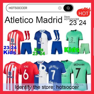 Madrids Soccer Jerseys Griezmann 2023 2024 120e anniversaire 23 24 M.Llorente Koke Saul Correa Lemar Football Shirt Men Kid Kit Set Uniforms ATLETICO HOTSOCCER