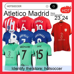 Madrids Soccer Jerseys Griezmann 2023 2024 120e anniversaire 23 24 M.Llorente Koke Saul Correa Lemar Football Kirt Men Kid Kit Set Uniforms Atletico