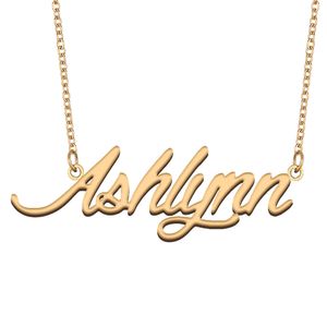 Ashlynn nom collier pendentif personnalisé personnalisé plaque signalétique pour femmes filles enfants meilleurs amis mères cadeaux plaqué or 18 carats en acier inoxydable