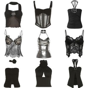 Maemukilabe e-girl gothique grunge noir top top vintage femmes en dentelle camisole harajuku rétro y2k fée coquette vil d'été 240419