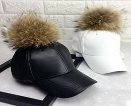 Maershei Fashion Fashion Real Fur Baseball Capuche chaude décontractée Sweer Girl Hat Snapback Pom Pom Capuler en cuir Hip Hop Caps d'os Y2007143572827