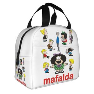 Mafalda y póster familiar bolsas de almuerzo aisladas recipiente de comidas a prueba de fugas bolsas de bolsas de lonce