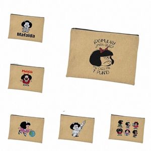Mafalda Anime Carto Comic Linen Makeup Sac Coin Purse Toitrage Sac de voyage Profial Makeup Suitcase Femmes Casmetiques Cases F2BU #