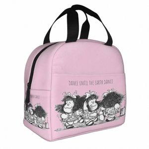 Mafalda Dance Music Sac à lunch isolé Repas étanche Ctainer Sac thermique Fourre-tout Boîte à lunch Collège Voyage Hommes Femmes F29O #