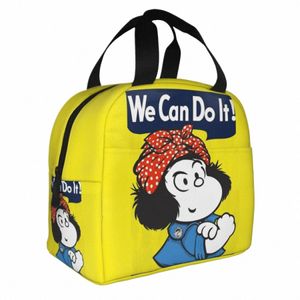 Mafalda We Can Do It Poster Sac à lunch isolé Grand repas Ctainer Sac isotherme Fourre-tout Boîte à lunch Plage Pique-nique Hommes Femmes N5ZW #