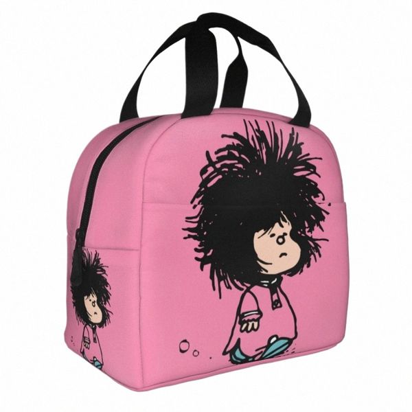 Mafalda avec chemise de nuit Quino Argentine Carto Sac à lunch isolé Sac thermique Sac fourre-tout réutilisable Boîte à lunch Sac de nourriture Sac de pique-nique scolaire K3wk #