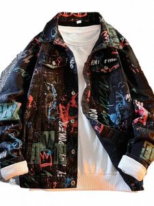 mafokuwz Leter Graffiti Denim Veste Fi Spring Punk Wear Coréenne Kpop Tendance Slim Top Unisexe Beau Jeans Casual Manteau C0ZW #