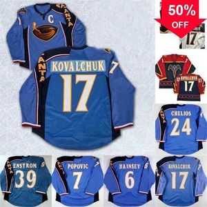 Mag 17 ILYA KOVALCHUK Maillot de hockey des Thrashers d'Atlanta Tobias Enstrom Chris Chelios Ron Hainsey Bobby Holik Marian Hossa Scott Mellanby Lehtonen