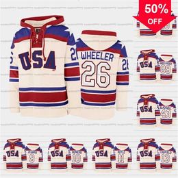 Mag A3740 USA Hockey Team Lace-Up Relate Hoodie Jersey Personnalisé 9 Trevor Zegras 26 Blake Wheeler 18 Jack Drury 43 Colin Blackwell 11 Brian Boyle 12 Alex