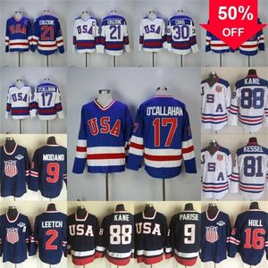 Maillot de hockey sur glace Mag Mit 1980 Miracle On Ice 17 Jack O'Callahan 21 Mike Eruzione 30 Jim Craig 88 Patrick Kane 9 Zach Parise Maillots de hockey pour hommes