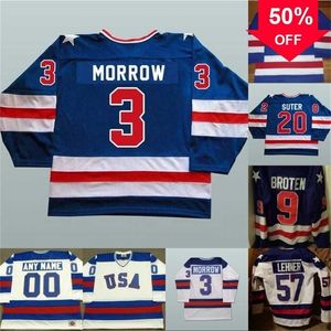 Mag Mit 1980 Miracle On Ice Hockey Jerseys Hombres 3 Ken Morrow 16 Mark Pavelich 20 Bob Suter Team EE. UU. Hockey Jersey Azul Blanco