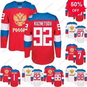 Mag Mit 2016 World Cup Team Rusland hockeyshirt WCH 86 Kucherov 87 Shipachev 9 Orlov 7 Kulikov 1 Varlamov 92 Kuznetson 77 Telegin ijshockeyshirt