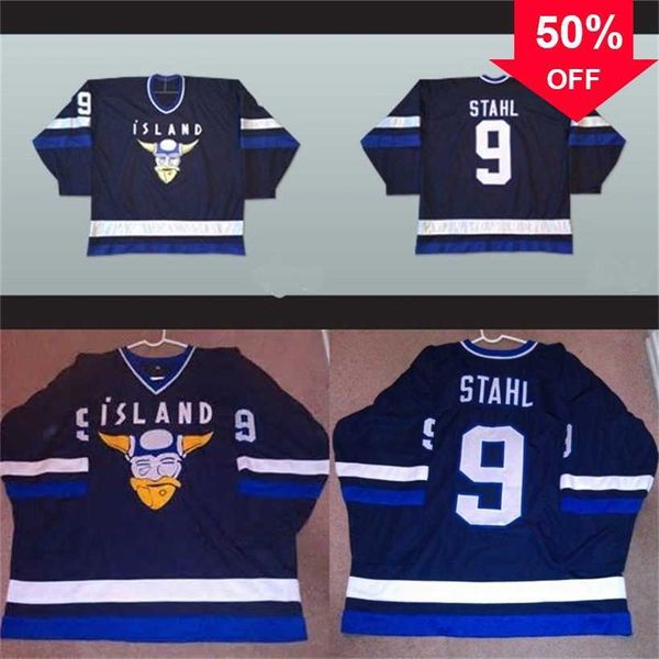 Mag Mit Mighty Ducks Película Jersey Stahl Islandia # 9 Hombres 100% bordado cosido Camisetas de hockey Envío rápido