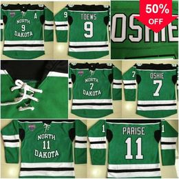 Mag Mit North Dakota Fighting Sioux 3 Tucker Poolman 7 TJ Oshie 9 Jonathan Toews 11 Zach Parise 16 Brock Boeser Chandails de hockey 100% cousus pour hommes