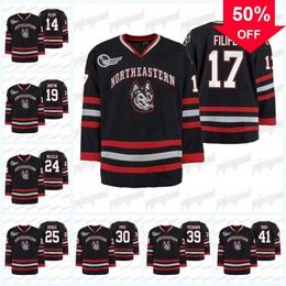 Mag Mit Northeastern Huskies Torneo de hockey negro Réplica Visitante Jersey Filipe Ryan Solomon Cayden Primeau Ryan Shea John Picking Jeremy Davies