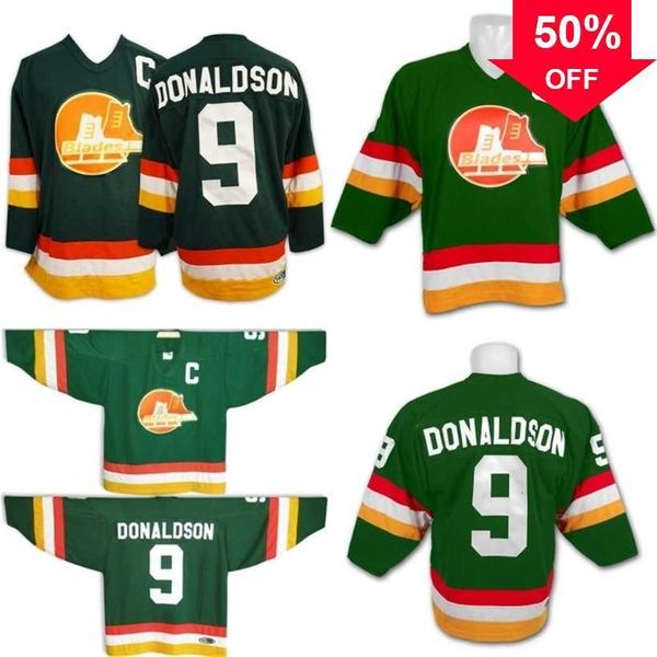 Mag MitNess 9 Barclay DONALDSON BroomCounty BLADES Slapshot Movie Hockey Jerseys con Capitán C Patch Shirt Green Hombres Mujeres Jóvenes Doble costura