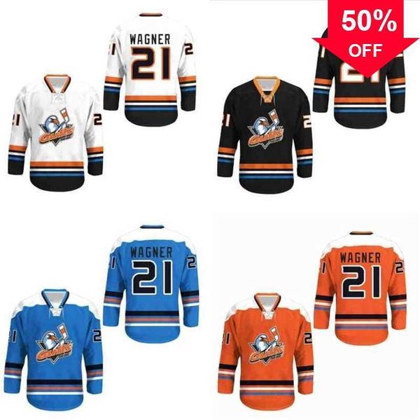 Mag Thr 21 Wagner San Diego Gulls Hockey Jersey Cualquier jugador o número New Stitch Cosido Película Hockey Jerseys Todo cosido Blanco Rojo