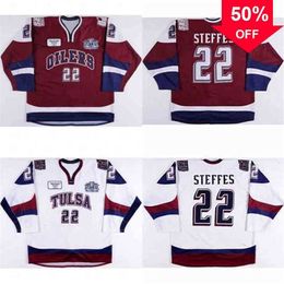 Mag Thr Tulsa Oilers Jerseys 22 Gary Steffes Wit 100% Borduurwerk cusotm elke naam elk nummer Heren Dames Jeugd Hockey Jersey