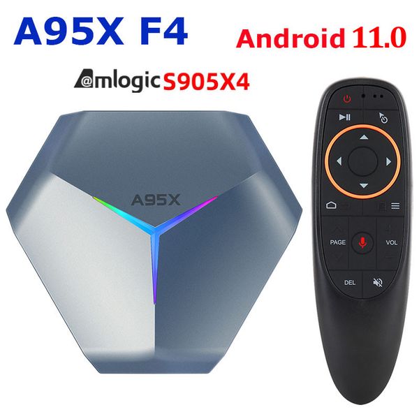 A95X F4 Android 11 TV Box Amlogic S905X4 SMART 4K 4GB RAM 32 Go 64 Go 128 Go Rom 2.4g / 5GHz WiFi + G10S Contrôle vocal