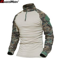 MAGCOMSEN Homme Multicam T-shirts Armée Camouflage Combat Tactique T-shirts Militaire À Manches Longues Airsoft Paintball Chasse T-shirts 201116