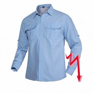 Magcomsen chemise à manches Lg pour hommes avec 2 poches protection solaire chemises à séchage rapide pour la randonnée pêche travail D5A1 #