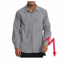 Chemises pour hommes Magcomsen avec poche poitrine zippée Lg Sleeve Sun Protecti Randonnée Chemise de pêche C7mO #