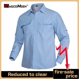 MAGCOMSEN Heren shirt met lange mouwen en 2 zakken Zonbescherming Sneldrogende shirts voor wandelen Vissen Werken 230226