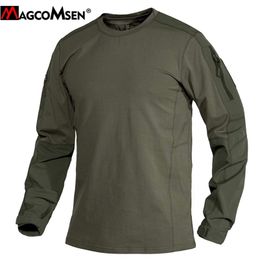 MAGCOMSEN Lente mannen Militaire Tactische T-shirt Lange Mouw O Neck Army Combat T-Shirt Effen Airsoft Paintball Hunt tshirt 210409