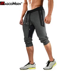 Magcomsen zomer heren joggers 3/4 lengte broek casual lichtgewicht gym workout fitness broek ademende lopende joggingbroek man 210715