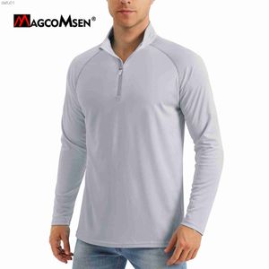 MAGCOMSEN UPF50 Heren T-shirt UV-zonbescherming Lange mouw Wandelen Vissen Shirts Sneldrogend 1/4 Rits Zomer Pullover Workout Tops L230520