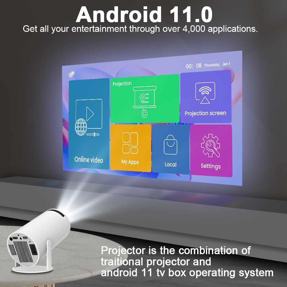 Magcubic Projector HY300 Pro 4K Android 11デュアルWIFI6 260ANSI ALLWINNER H713 BT5.0 1080P 1280*720Pホームシネマアウトドアプロジェトールミニポータブルホームプロジェクター